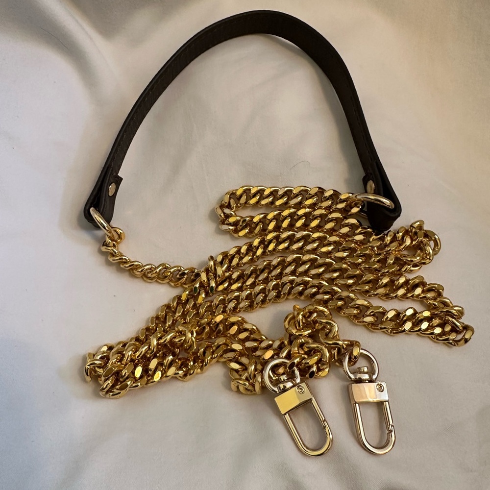 Gold Chain and Brown Leather Crossbody Shoulder Strap